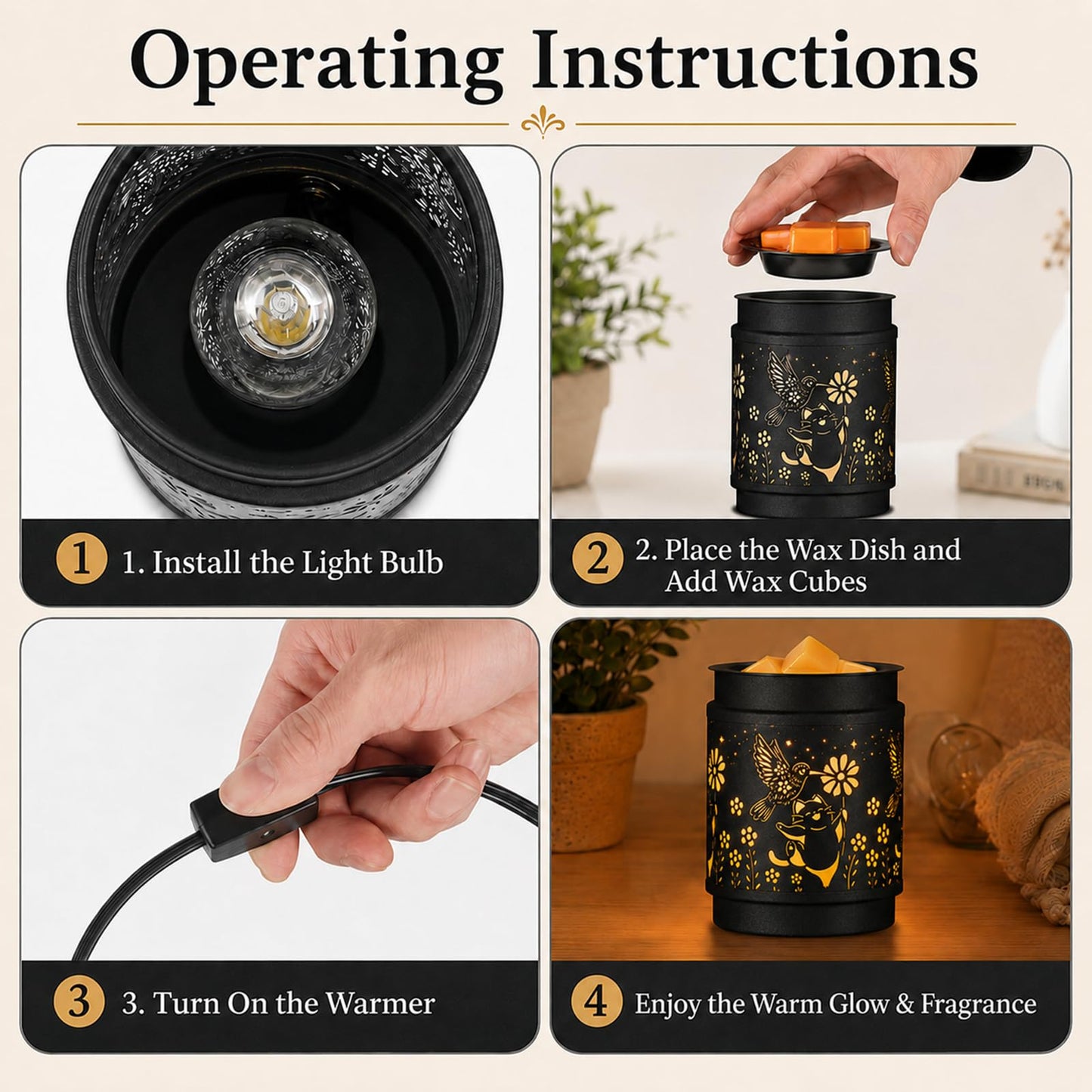 MOCOSA Metal Wax Melt Warmer, Electric Candle Wax Warmer for Scented Wax Melts, Stylish Metal Wax Melts Wax Cubes Burner for Home and Office Decor, Ideal Gift for Women and Girls(Hummingbird)