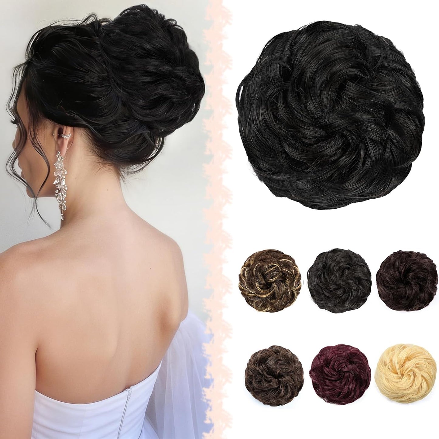 Messy Bun Hair Piece - Real Human Hair Thick Fluffy Donut Updo | Natural Black Ponytail Extension
