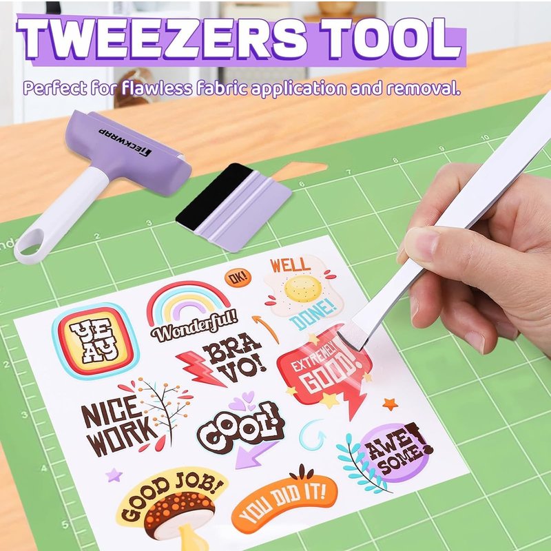 TECKWRAP Brayer Roller Set, 4 PCS – Printmaking Brayer with Pin Pen, Tweezers & Felt Squeegee for Vinyl, Iron-On, Scrapbooking, Stamping, and Card Making