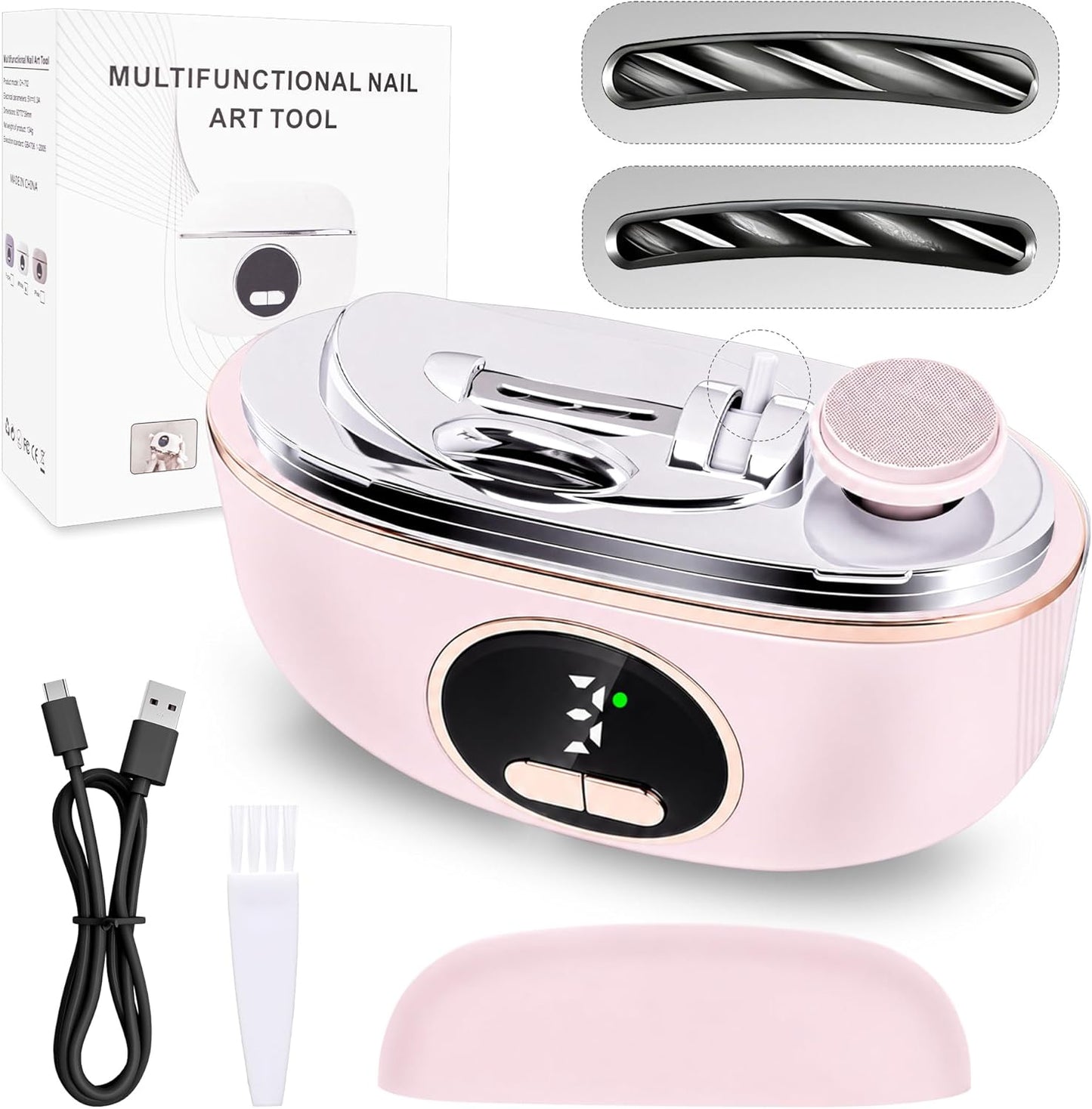 Electric Nail Clippers for Seniors - 3-in-1 Adjustable Dual-Slot, 3-Speed Trimming & Sanding | Pink, Night Lighting, 1PCS