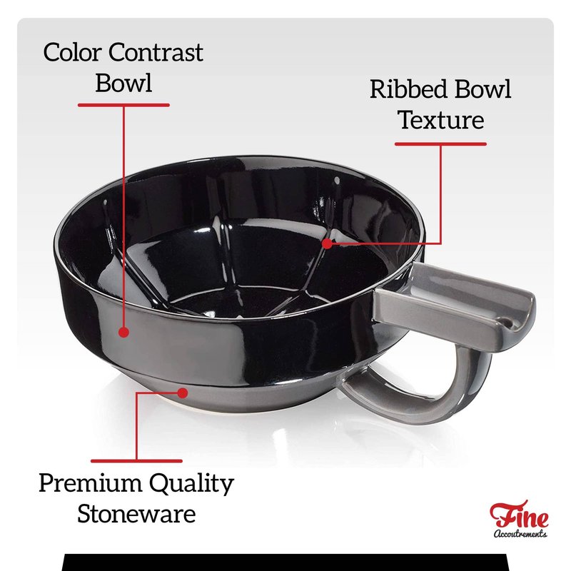 Fine ﻿Mr Lather Bowl, ﻿Gentleman's Ceramic Shaving Cream Bowl, Aerating Ribbed ﻿Texture, Brush Holder, Wall Mount Hole, Dark Bowl for Visual Contrast, Premium Stoneware Construction (Black)
