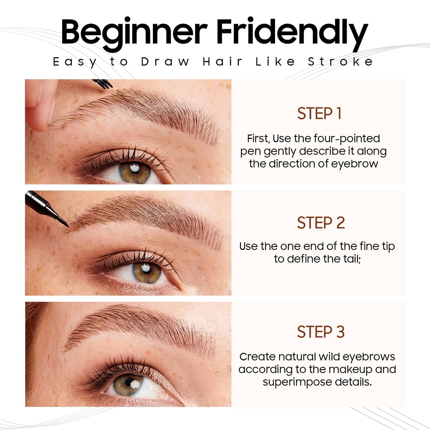 Eyebrow Pencils for Women 2-in-1 Dual-Ended, Microblading Eyebrow Pen 4-Fork-Tip & Precise Brush-Tip, Brow Pen Long-Lasting Waterproof & Smudge-Proof Natural Hair Like Brows (Light Brown)