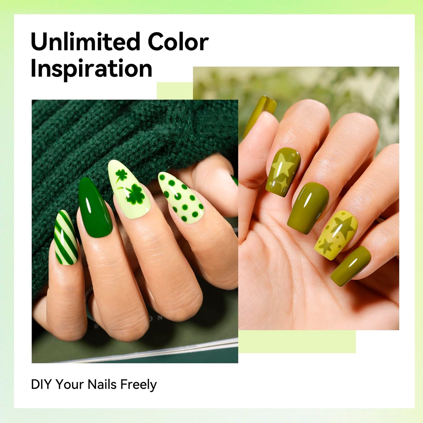 Nailshion Green Nail Polish, Spring Summer Olive Teal Natural Green Shade Natural Nail Polishes for Fingernails&Toenails, Quick Dry, Non Gel, Rich in Castor Oil, Nail Art DIY at Home St. Patrick's Day