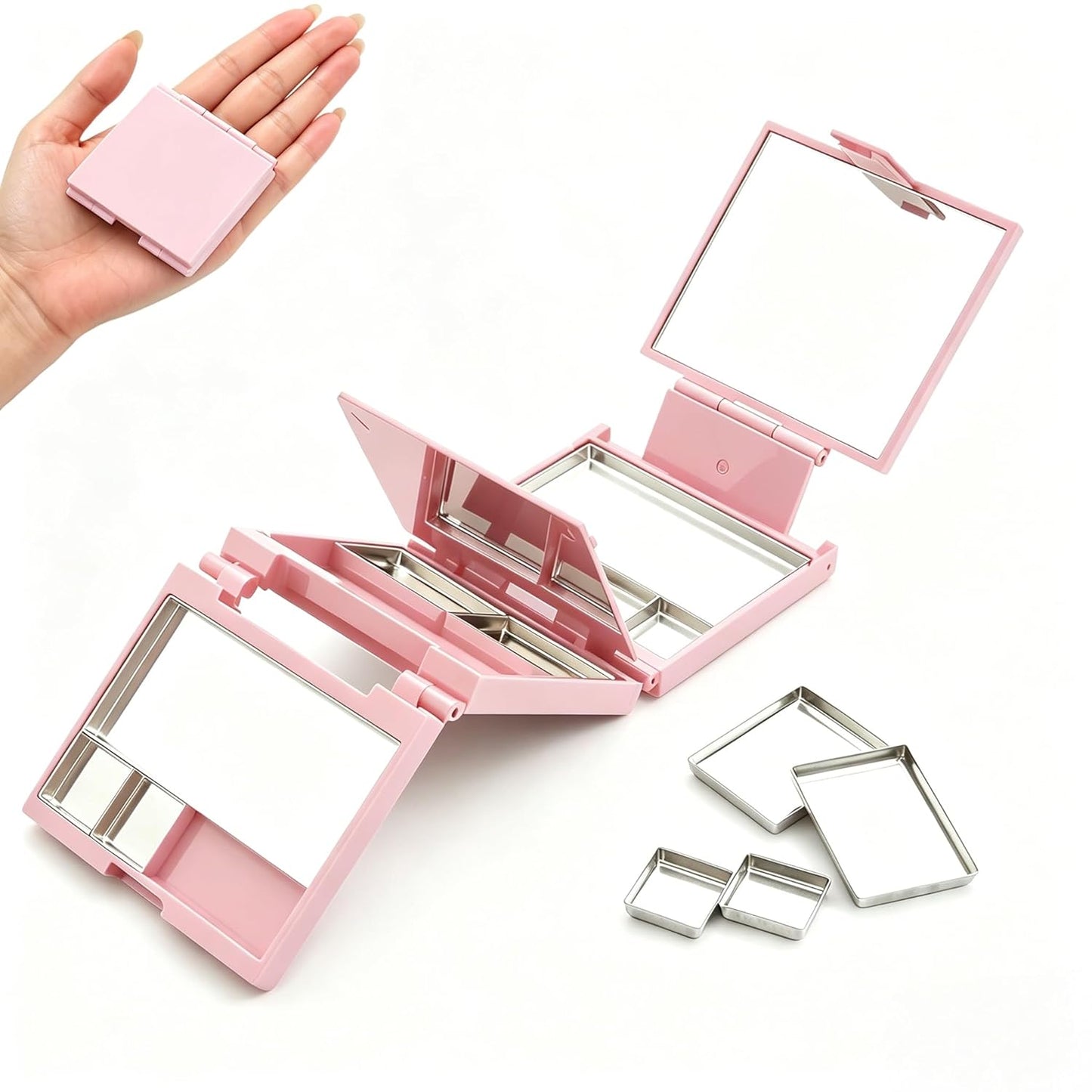 Magnetic Makeup Palette - 3-Layer Foldable Pink Palette with Dividers & 13 Empty Pans | DIY Lipstick Organizer, 20% Larger