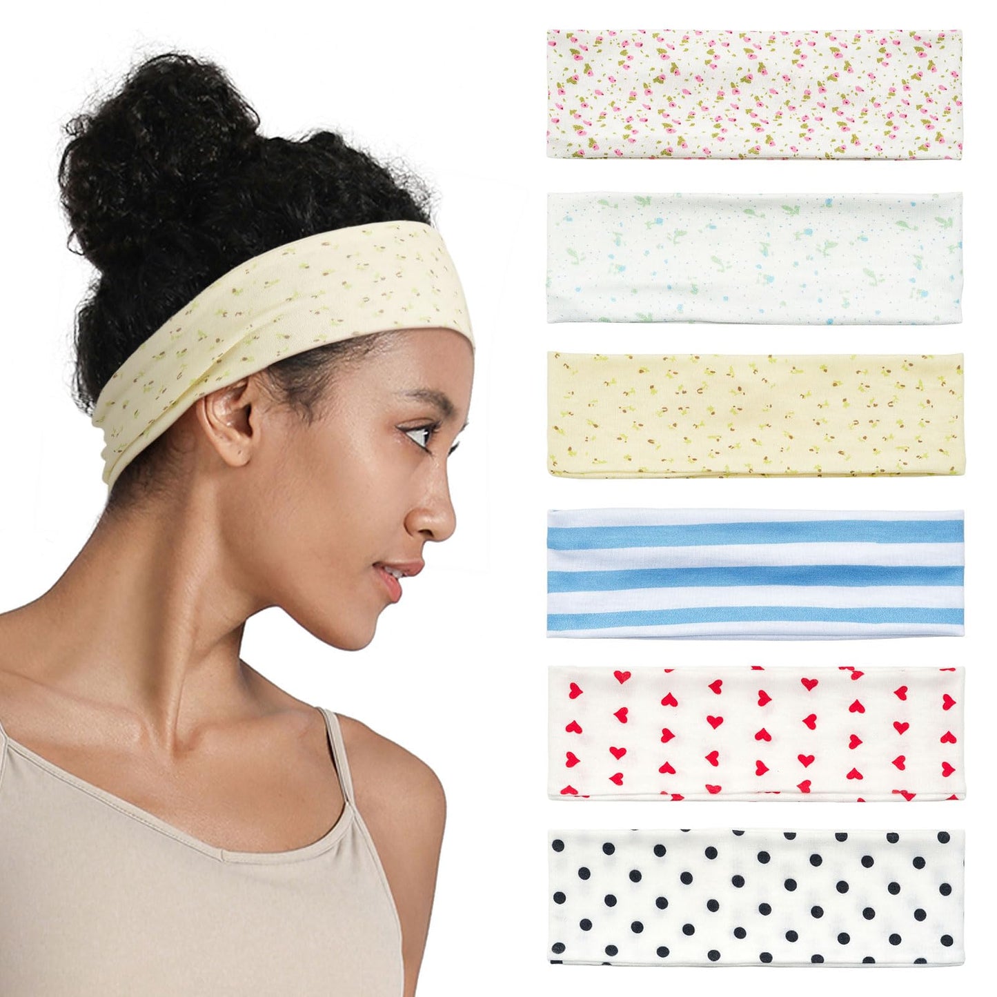 QIUTIMIY Headbands for Women Non Slip - 6 Pack Soft Stretchy Cotton Hair Bands for Women’s Hair – Fashion Sports Headbands for Yoga, Workout, Running, Gym, Daily Wear（Style 1）