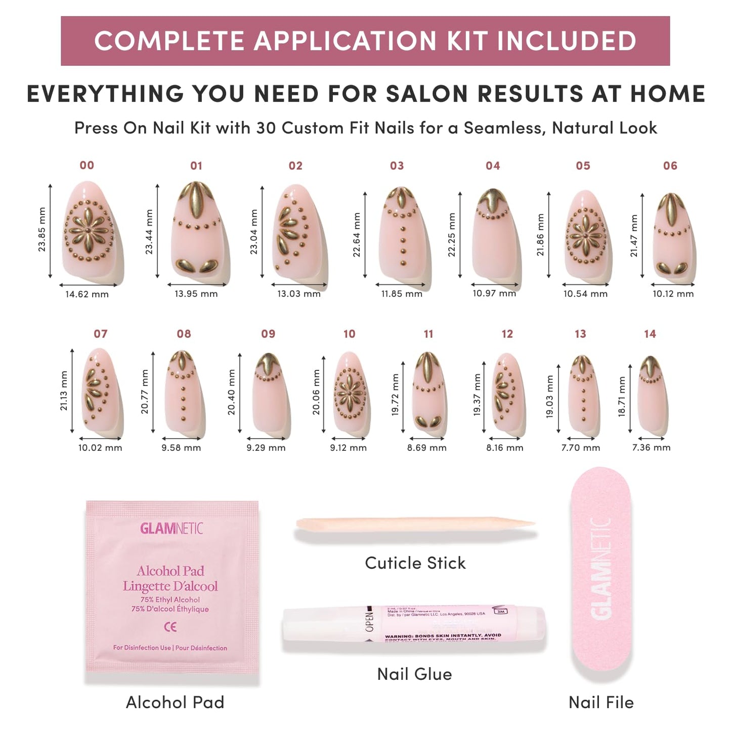 Glamnetic Press On Nails - Athenian Gold | Medium Oval Fake Nails with 3D Raised Gold Foil, Glossy Finish | Salon Quality Vacation Nails | 15 Sizes - 30 Nail Kit with Glue