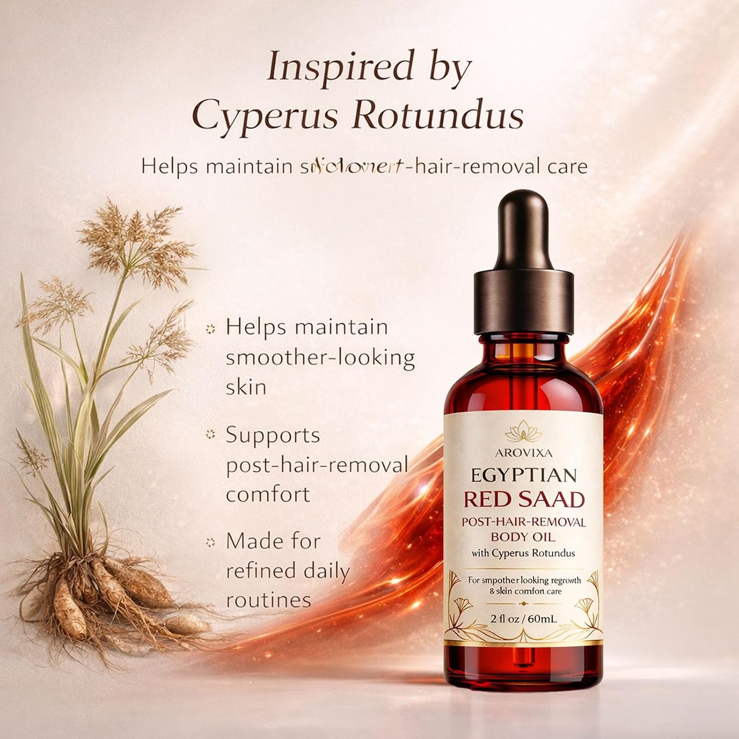 Egyptian Cyperus Rotundus Oil - Pure Post-Hair-Removal Body Oil for Smooth Skin | Lightweight, Low-Odor, 2 Fl Oz