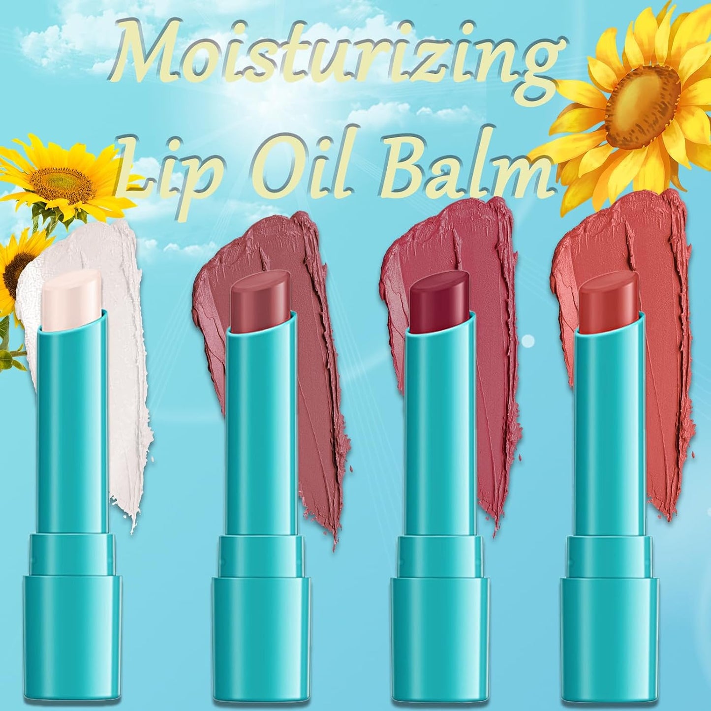 Hydrating Lip Tint Set - 4pcs Moisturizing Lip Oil Balm | Long-Lasting Waterproof Gloss