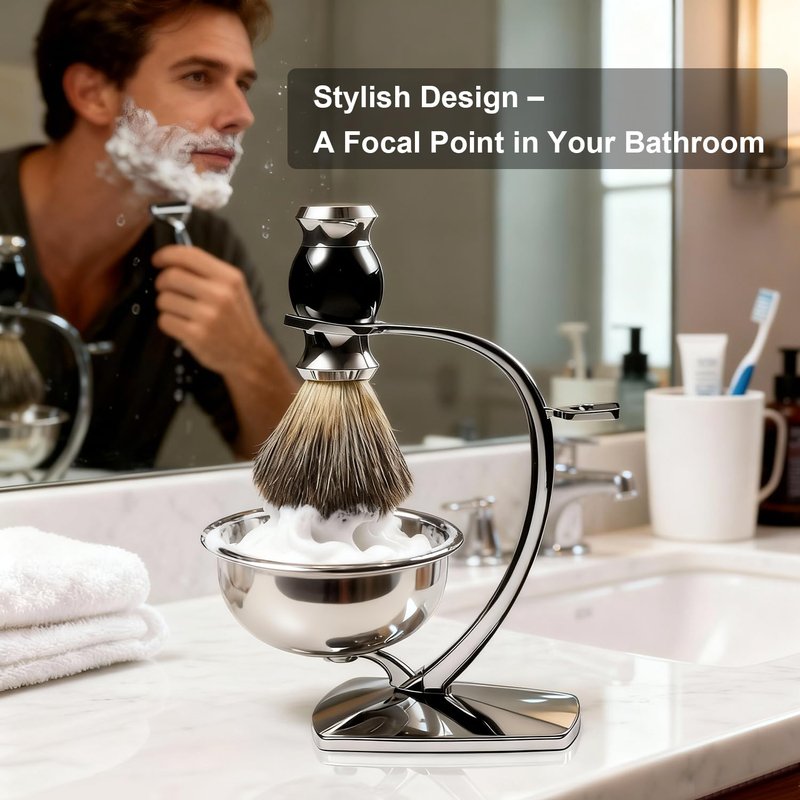GRUTTI Shaving Bowl, Stand and Brush Set - 3-Piece Magnetic Base Bowl, Chrome Alloy Stand & Synthetic Brush | Razor Not Included