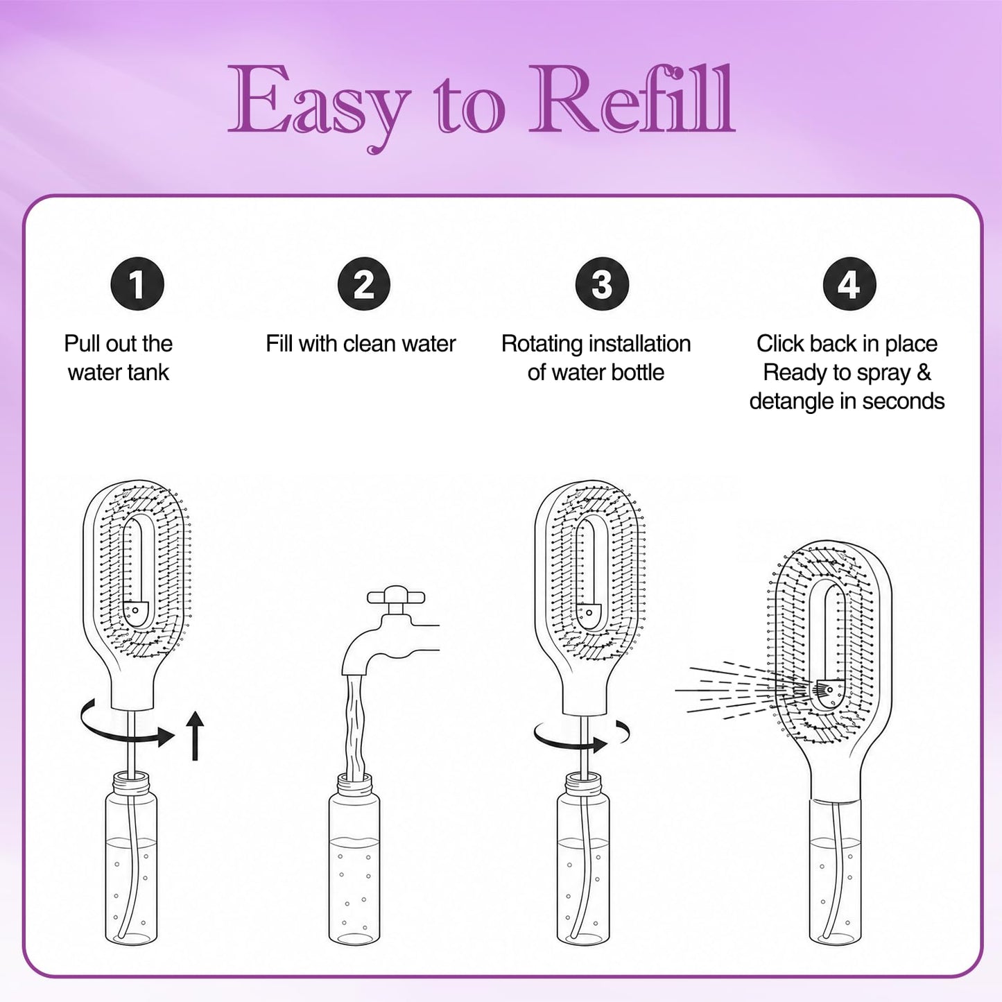 Purple Hair Brush with Water Spray, Fine Mist Detangling Tool for Natural Curly Coily Hair, Anti-Frizz Wet & Dry Styling for Textured Hair Care(1, Purple)