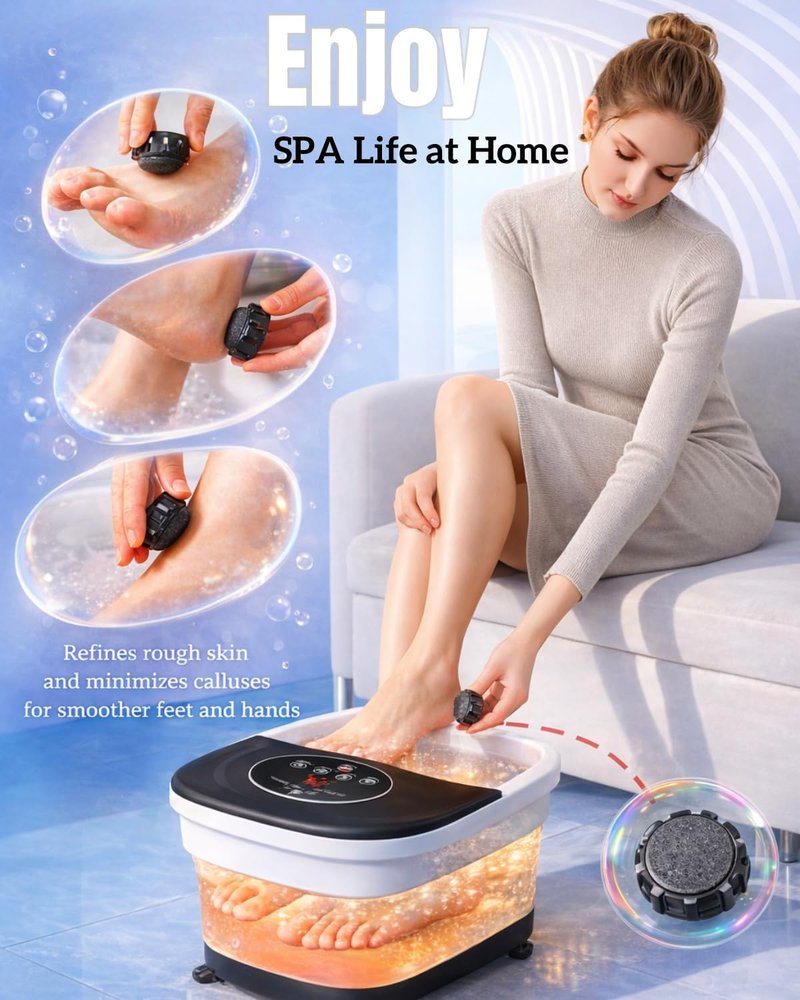 Collapsible Heated Foot Spa - Shiatsu Massage Bath with Red Light & Timer | 8 Rollers, Pumice Stone