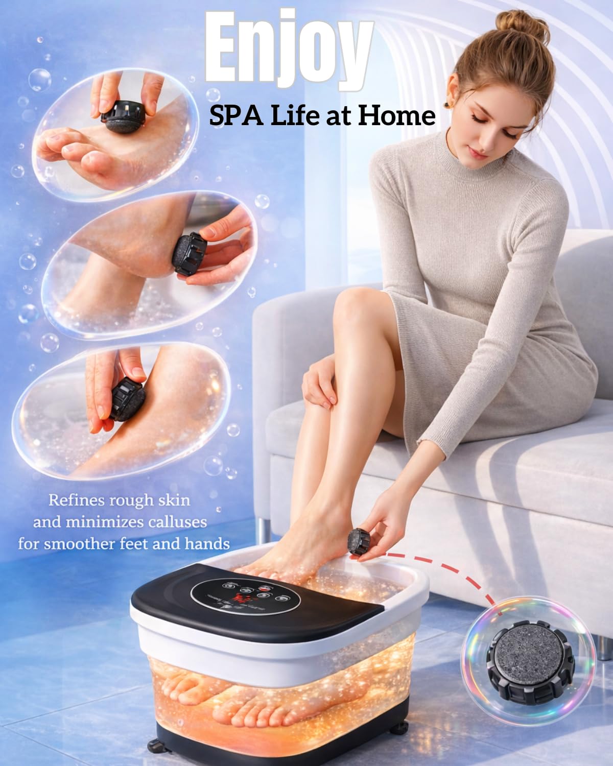 SPA4PIEDS Collapsible Heated Foot Spa Bath with Bubble, Foot Soaking Tub Featuring 8 Shiatsu Rollers Pumice Stone and Built-in Timer for Foot Relaxation, Self Care Gift for Mom,Dad,Parents(Black)