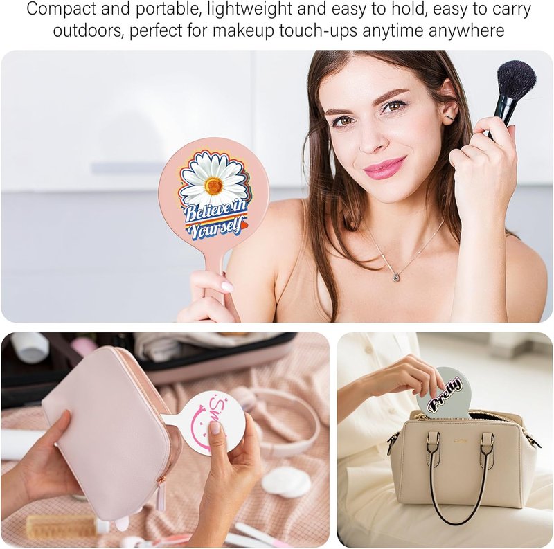 Personalized Handheld Makeup Mirrors - Custom Compact Travel Mirror with Colorful Printing | 10-150 Pcs, Ideal Gift for Women & Girls