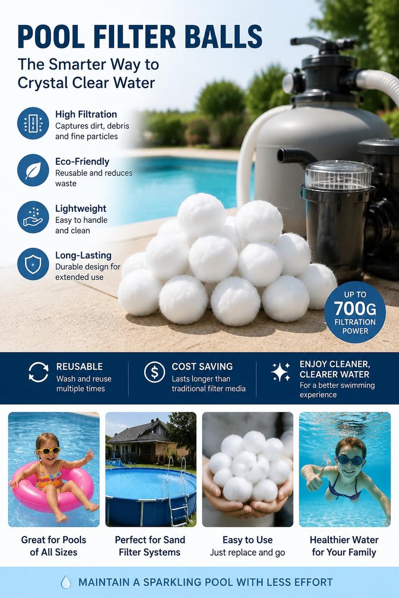 Makeforu 1.54 lbs Pool Filter Ball, for Swimming Pool Sand Filter, Lightweight Reusable Eco-Friendly Fiber Filter Ball, Replaces 50 lbs Pool Filter Sand (1, White)