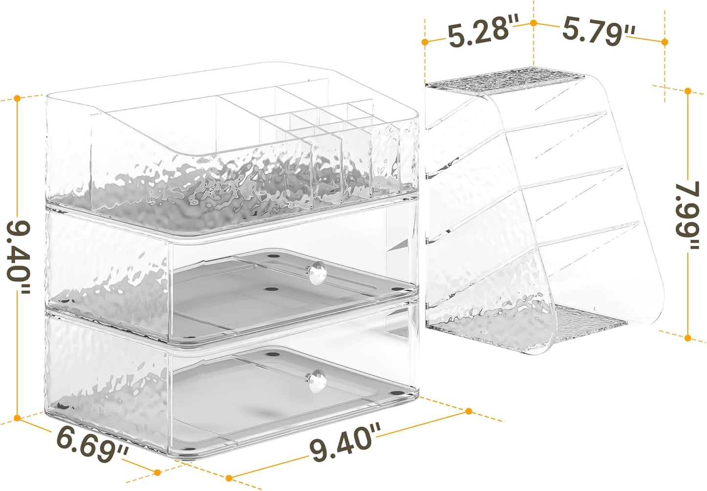 Makeup Organizer - Clear Stackable Storage Case for Brushes, Lipsticks & Skincare | Vanity Drawer Solution