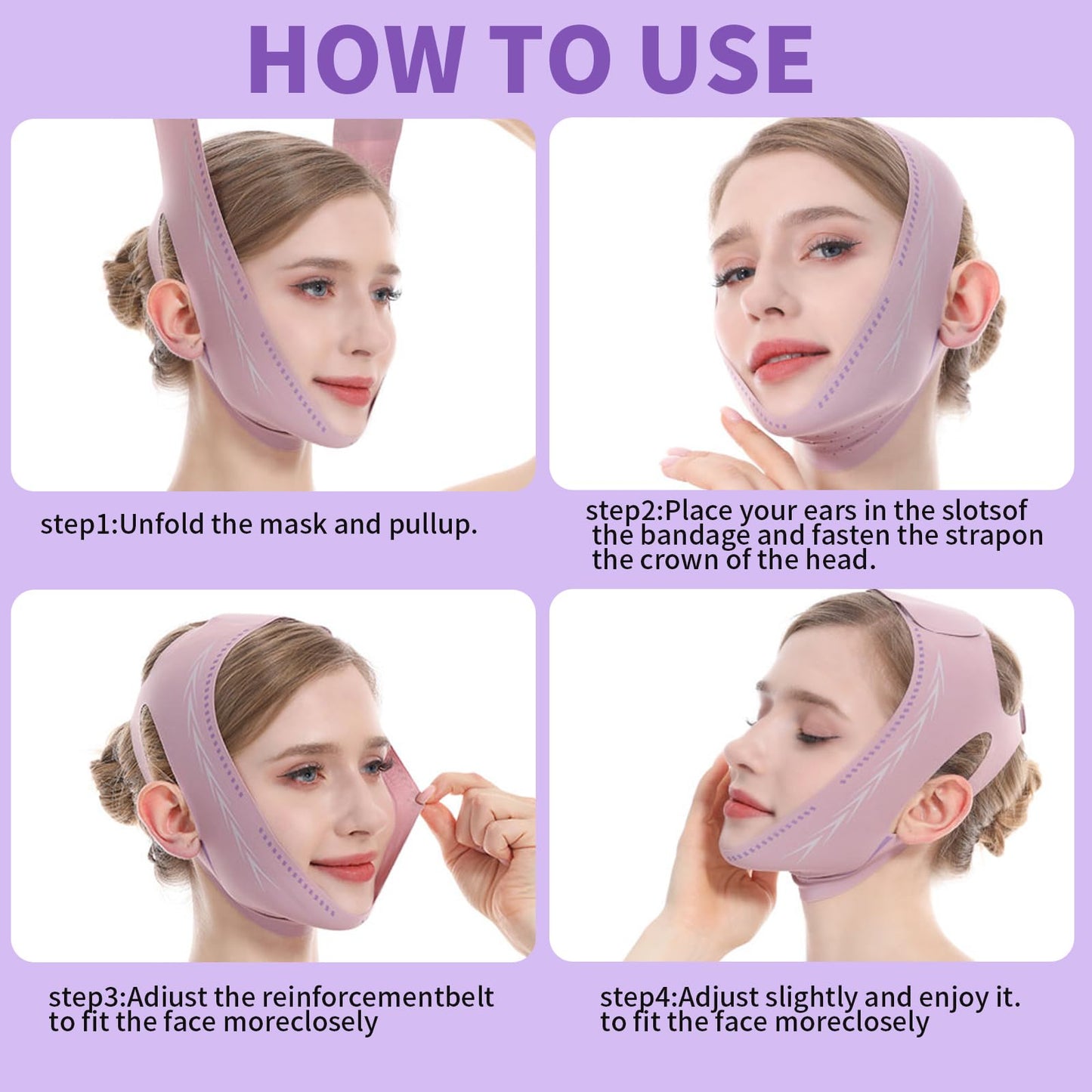 MixS Live Adjustable Chin Strap - Double Chin Eliminator for Sleeping, V-Line Face Mask for Women, Reusable Jaw Exerciser & Facial Slimming Belt for Sagging Skin, Breathable Night Wear