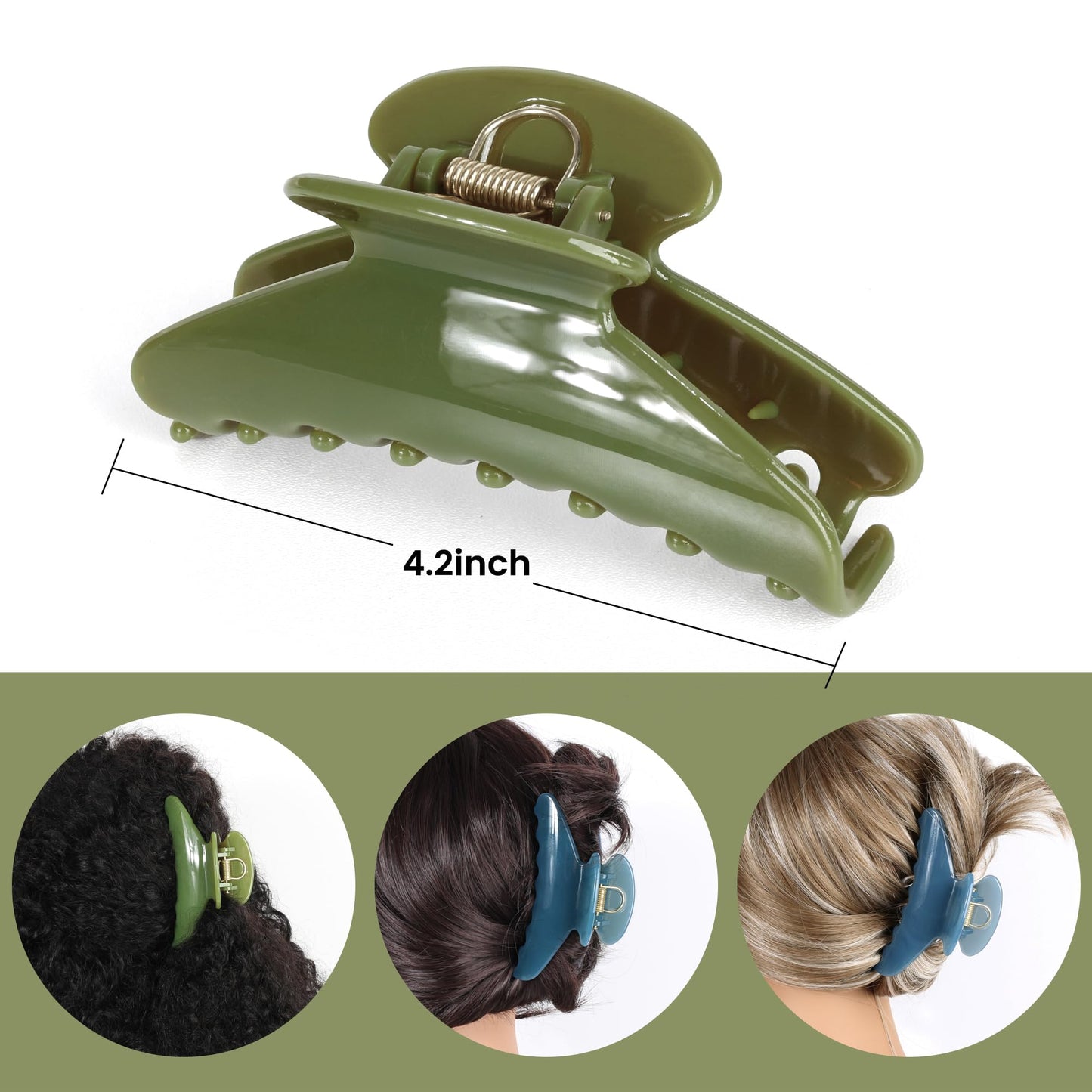 4.2 Inch Large Hair Claw Clips - Non Slip Jaw Clips for Thick Curly Hair, Strong Hold for Active Lifestyles Workout, Yoga, Office 2PCS Set (Green, Blue)