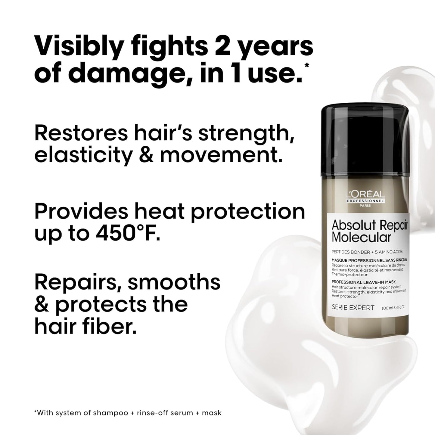 L'Oréal Professionnel Paris Leave-In Hair Mask - Strengthens & Smooths All Damaged Hair Types | Heat Protection