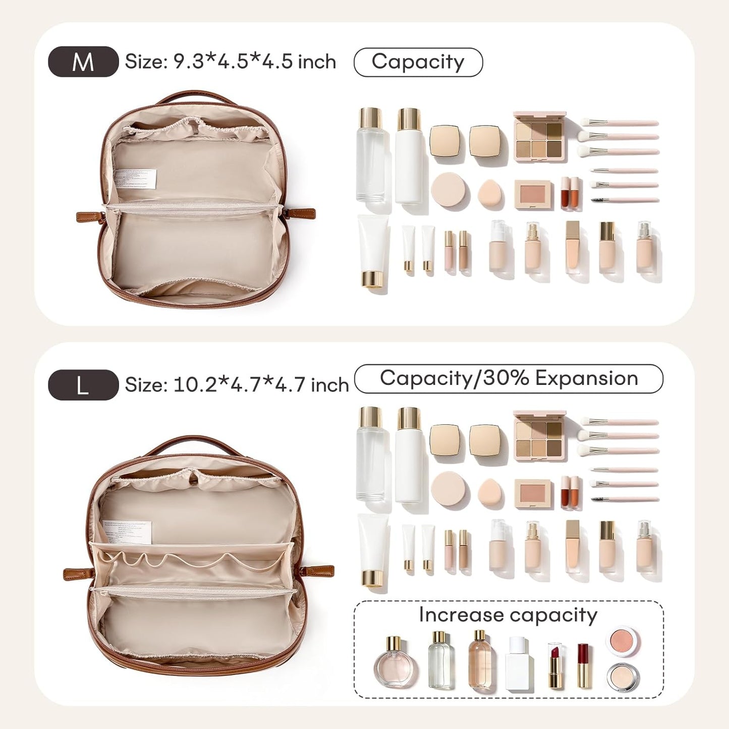 Travel Makeup Bag for Women - Large Capacity Waterproof PU Leather | Portable Cosmetic & Toiletry Organizer