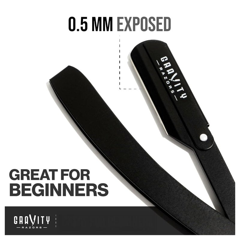 GRAVITY RAZORS Professional Straight Razor Kit – Minimal Exposure, Includes 10 Premium Blades, 0.5mm Exposed, Black