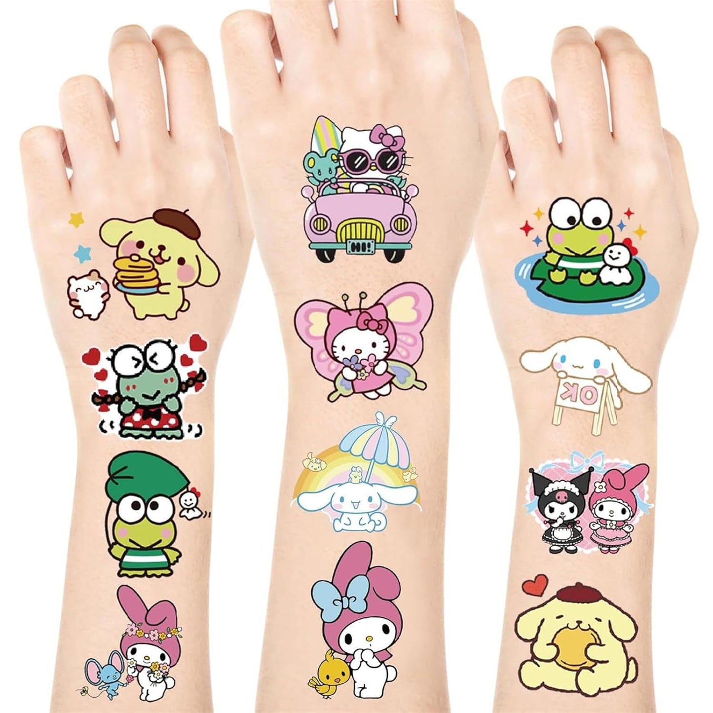 Cute Sanrio Temporary Tattoos - 20PCS Waterproof Cartoon Stickers | Fun Kids' Party Supplies