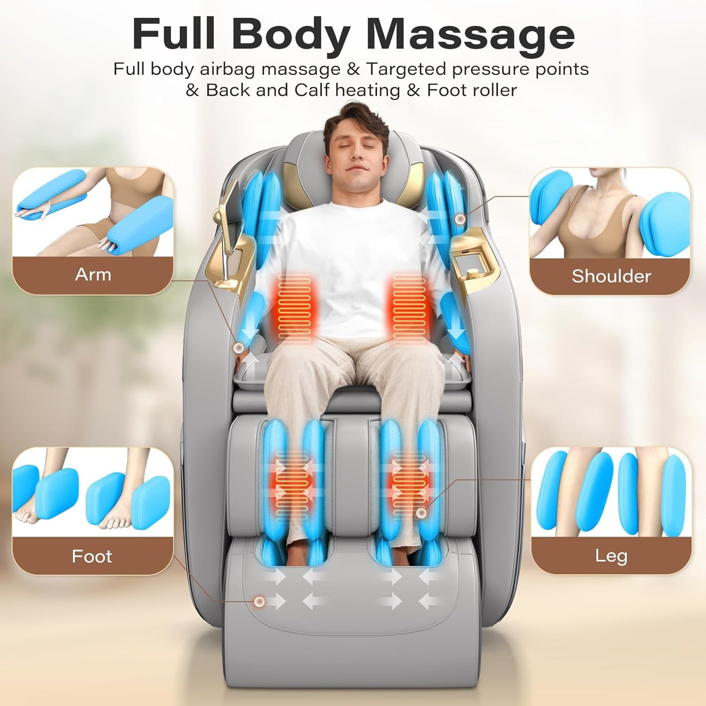 TLIFE Full Body Massage Chair - 160° Zero Gravity Recliner with Body Scan, 12 Auto Modes, Heating | Grey