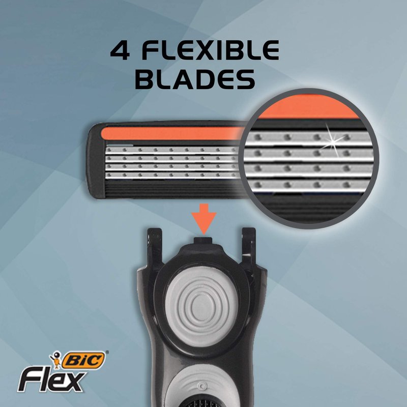 BIC Flex 4 Sensitive Hybrid Men's 4-Blade Disposable Razor, 1 Handle and 12 Cartridges