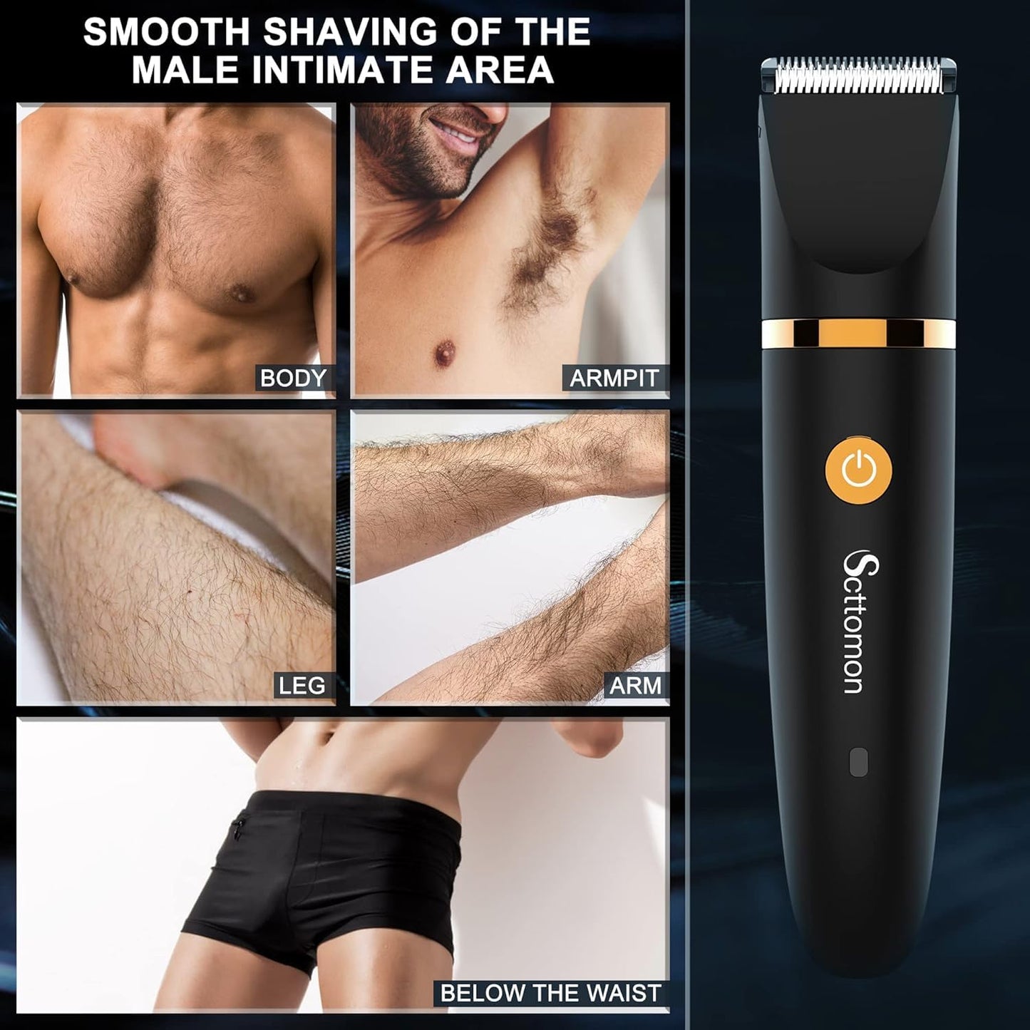 Scttomon Electric Groin Hair Trim Ball Trimmer for Men Body Shaver Below-The-Waist Groomer Nose Hair Trimmer Waterproof Cordless 3 in 1