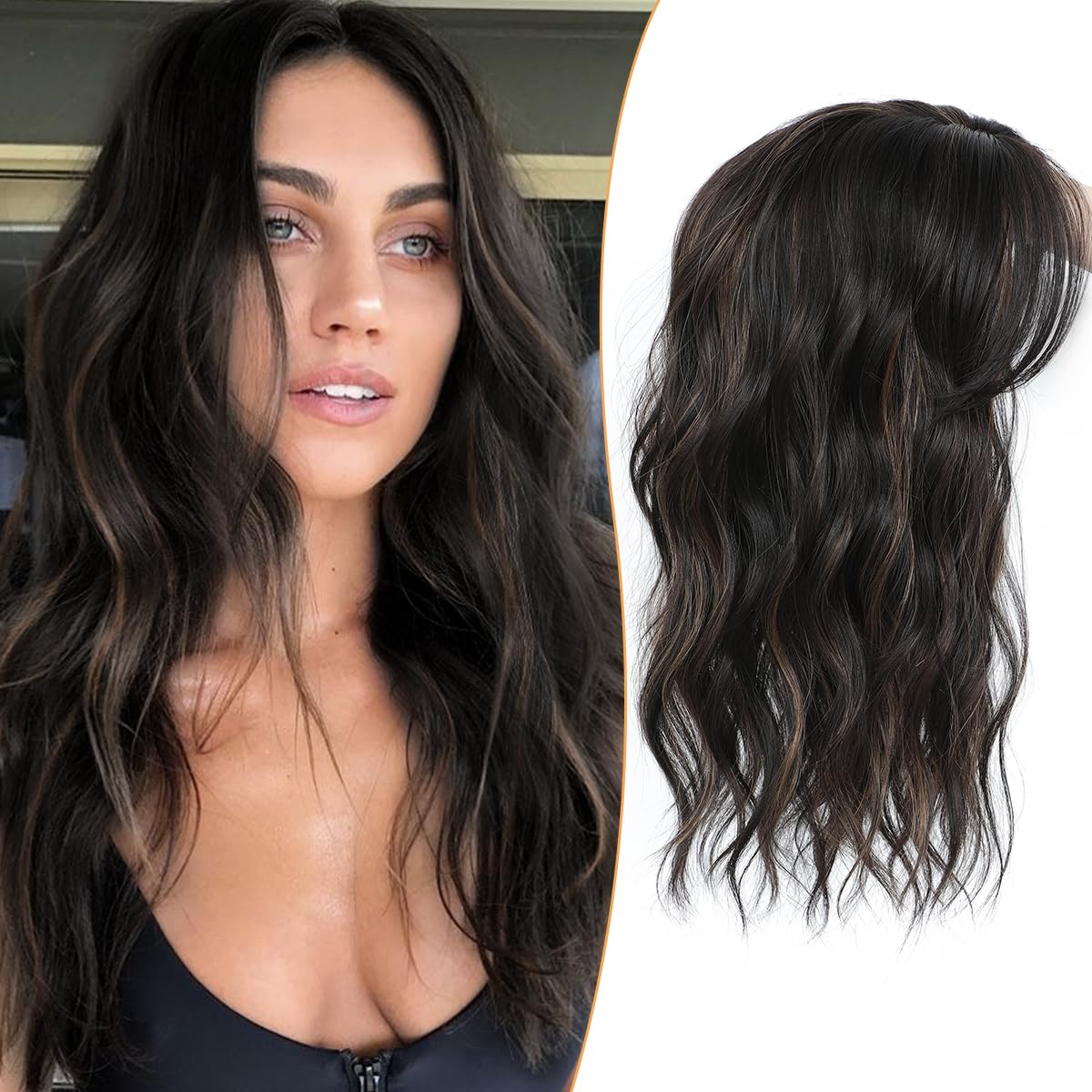 Hair Topper for Women - 16 Inch Natural-Looking Synthetic Hairpiece with Soft Volume & Secure Clips