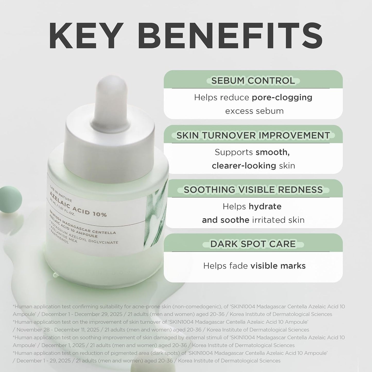 Azelaic Acid 10% Ampoule - Hydrating Face Serum for Blemish-Prone & Oily Skin | Redness Soothing with Centella, 1.01 fl. oz / 30ml