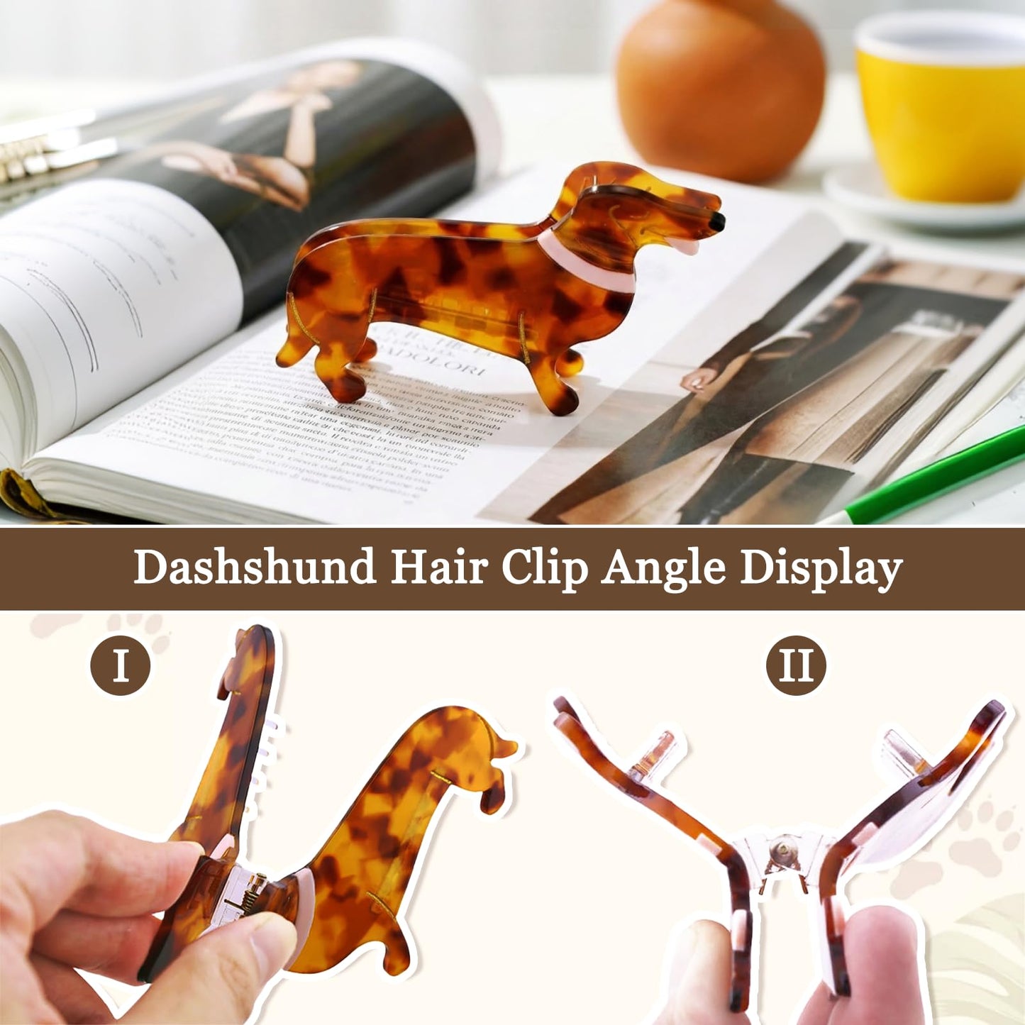 2 Pcs Dachshund Dog Hair Clips for Women - Acetate Non-Slip Claw Clips, Cute Pet Lover Gifts for Christmas & Birthday, Stylish Hair Accessories for Straight/Curly Hair