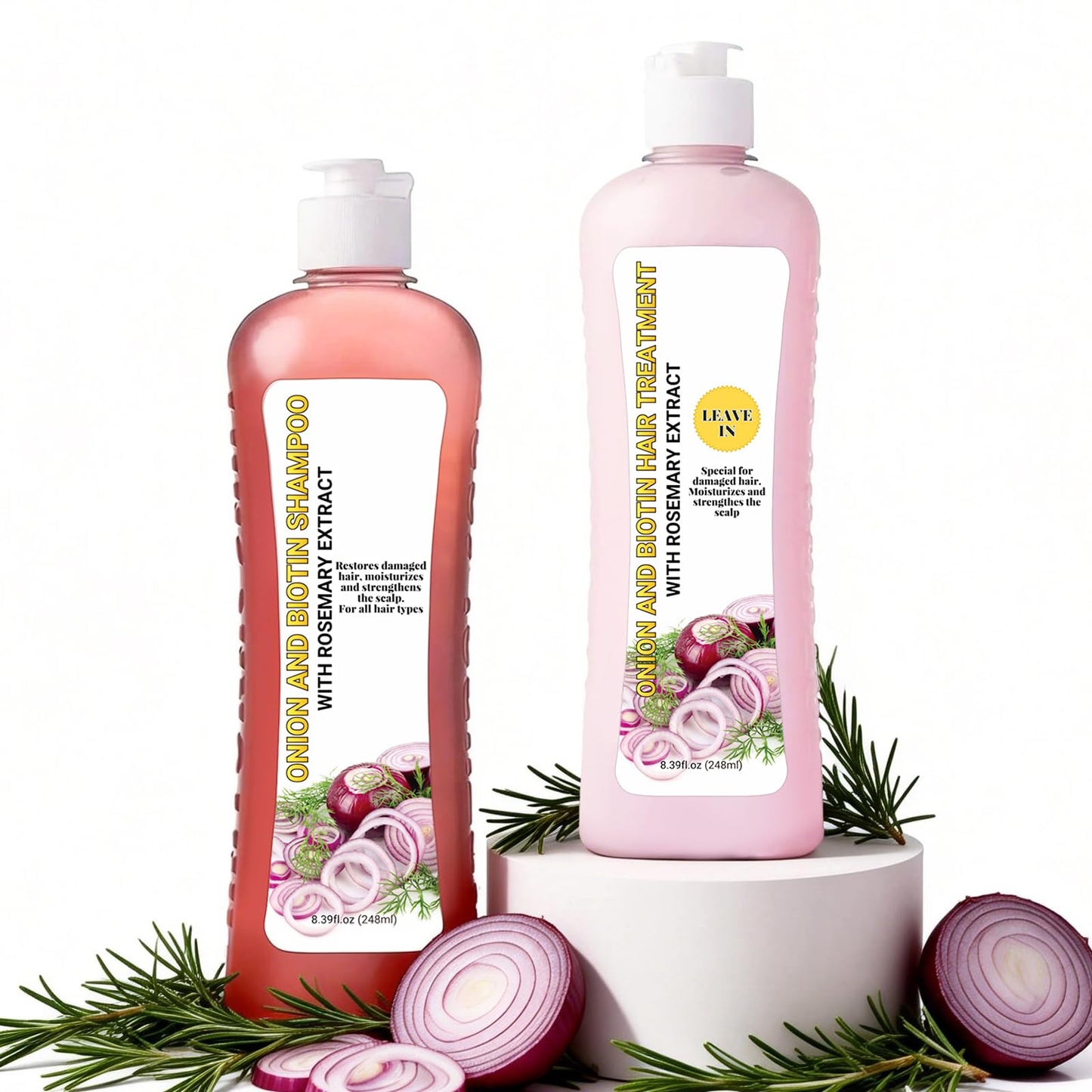 GROEI 2Pcs Onion Biotin and Rosemary Shampoo & Conditioner Set -Shampoo de Cebolla, Strengthens Roots, Boosts Shine, Moisturizing Hair Care for Dry and Damaged Hair