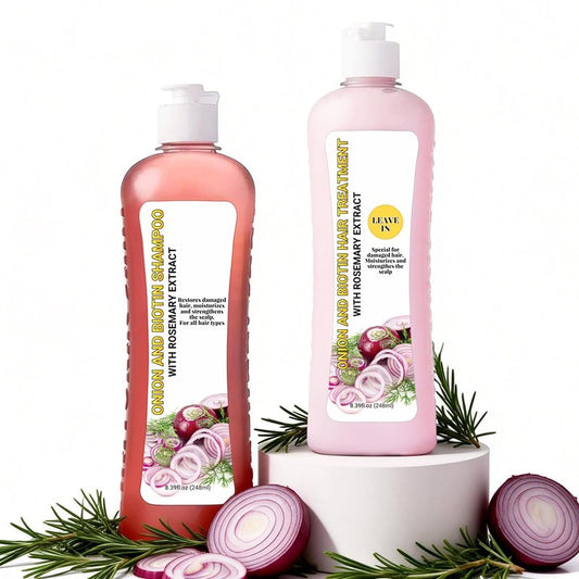 GROEI 2Pcs Onion Biotin and Rosemary Shampoo & Conditioner Set -Shampoo de Cebolla, Strengthens Roots, Boosts Shine, Moisturizing Hair Care for Dry and Damaged Hair