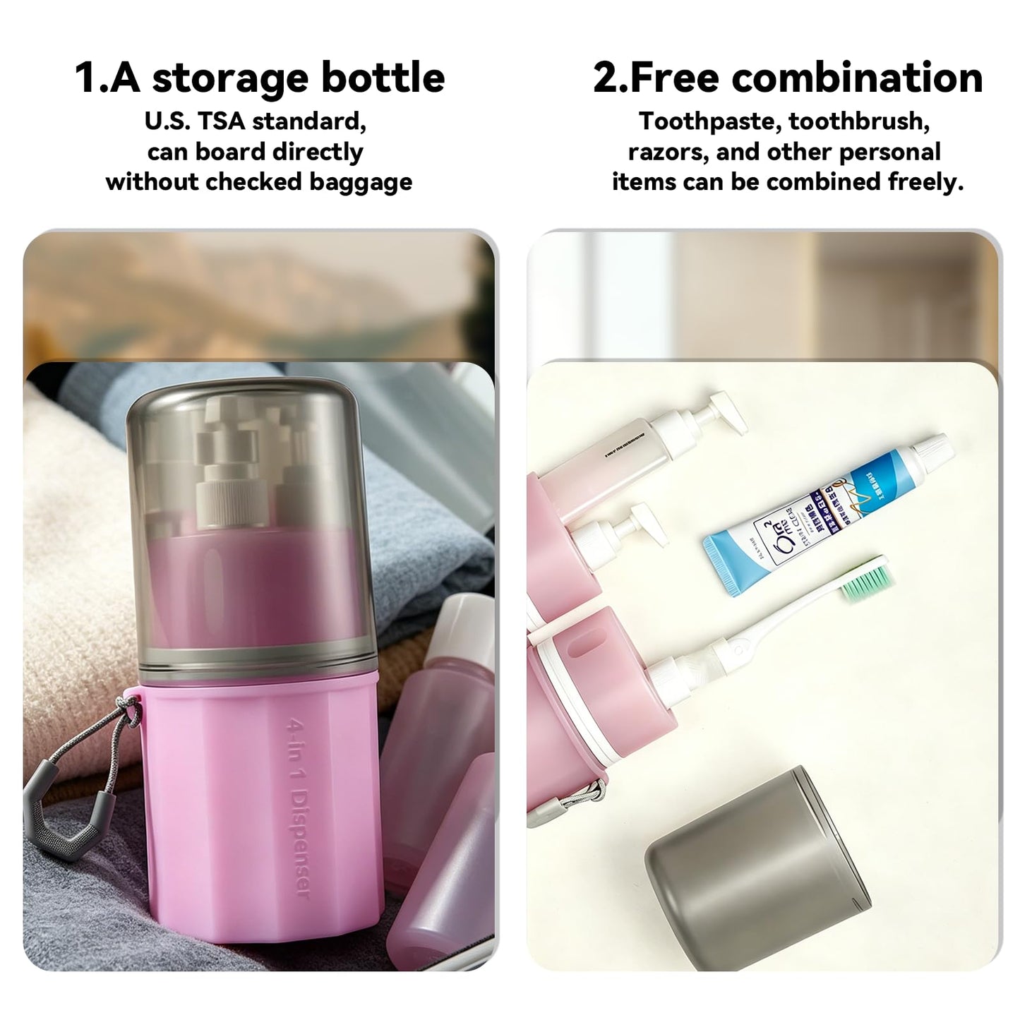 MORMID 4 in 1 Travel Dispenser，Unbreakable Silicone Travel Dispenser Bottle, Vacuum Suction Wall Mounted Refillable Containers,Leakproof Toiletry Containers for Shampoo, Lotion, Baby Care-Pink.