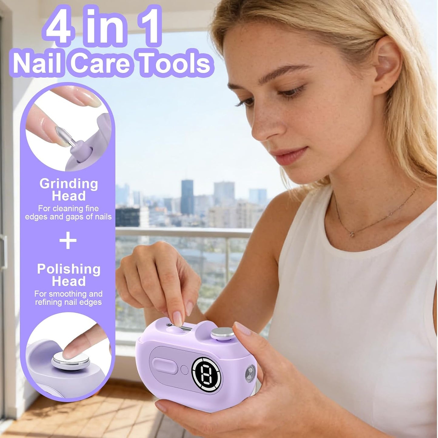 Electric Nail Clipper for Seniors - 4 in 1 Automatic Trimmer with Night Light & 9 Speed Polisher | Ideal for Elderly Care