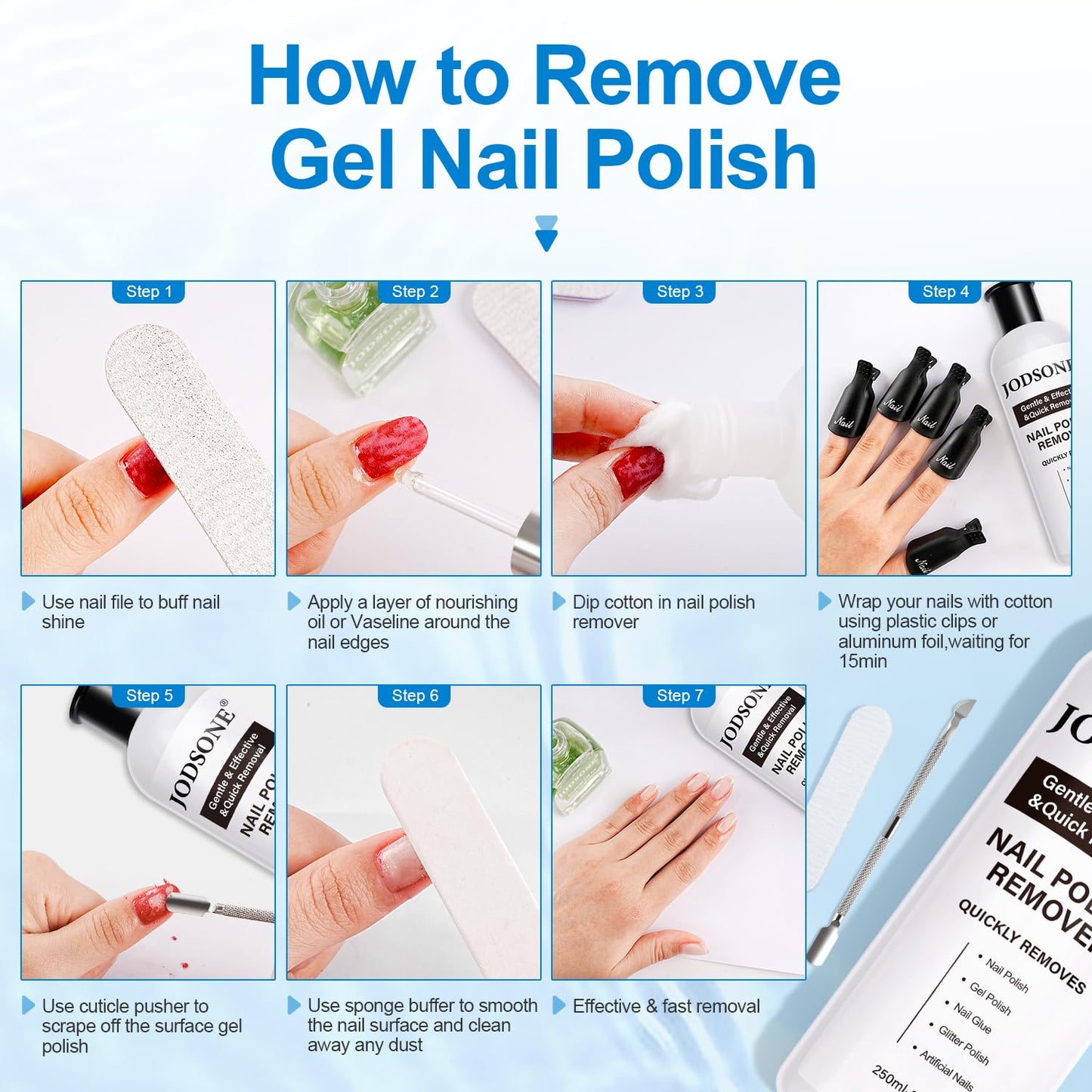 JODSONE Acetone-Free Nail Polish Remover 8.45 Fl Oz Gel Nail Polish Remover Professional Soak off for Acrylic Nail Remover and Removal Gel Nail Polish for Home Salon