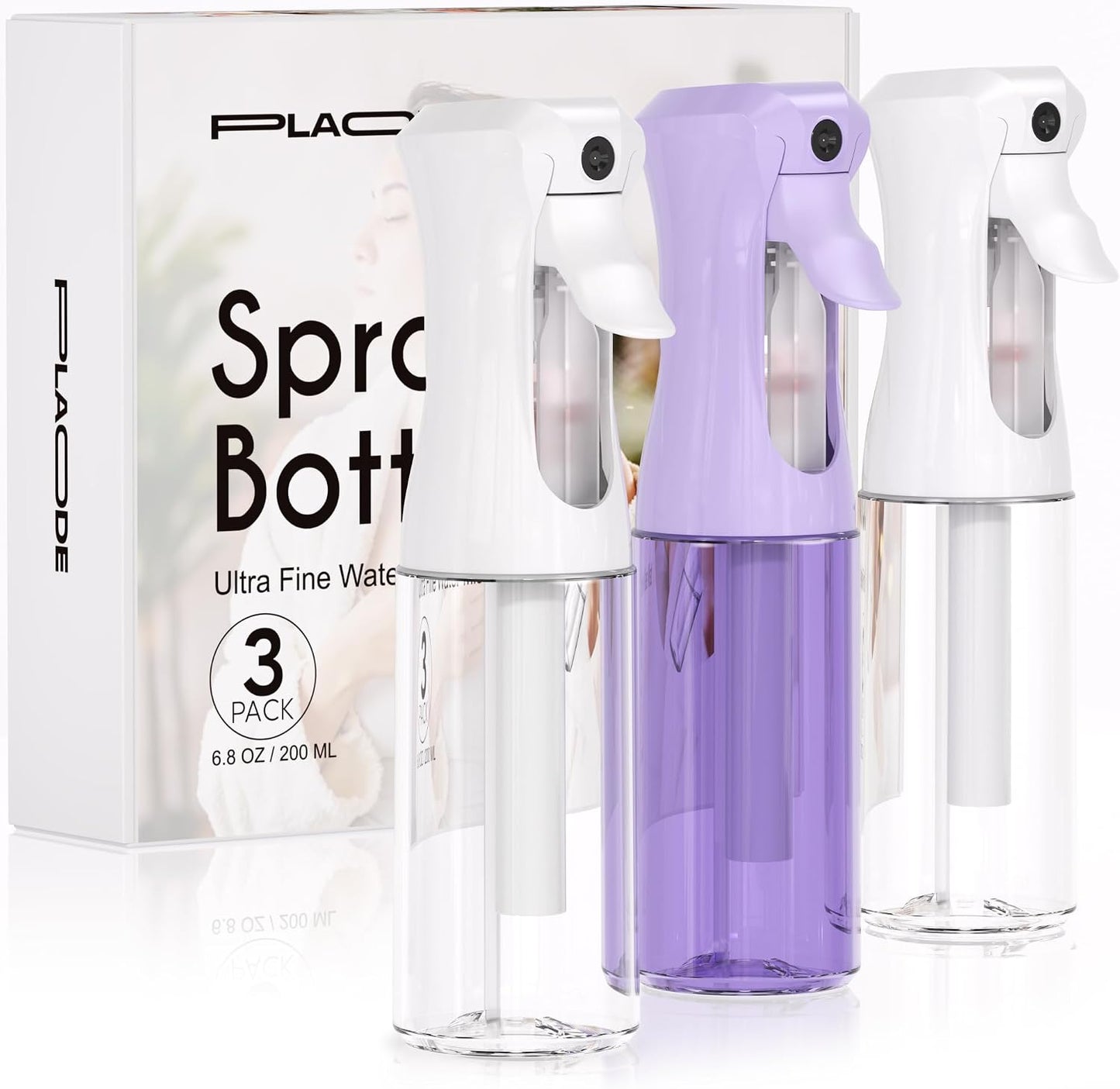 Continuous Spray Bottles - Ultra Fine Mist Refillable Water Sprayer for Hairstyling, Plants, Cleaning | 6.8 OZ (White)