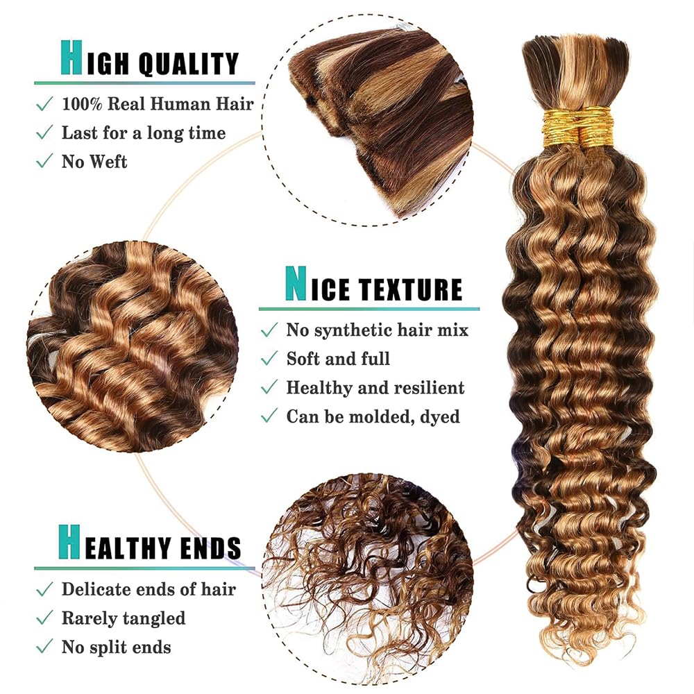 Human Braiding Hair 3 Bundles 26 26 26 inch P427 Deep Water Wave Bulk Human Hair for Braiding Wet and Wavy Bulk Bohemian Curly Bundles 150g