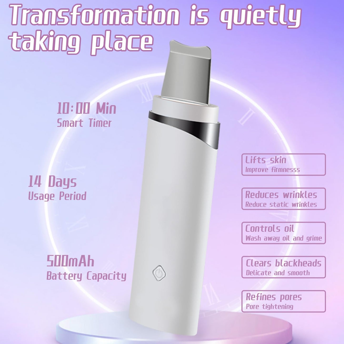 Lixeszt Multifunctional Facial Spatula Pore Cleaner Tool for Deep Cleansing，Serum Infusion， Skin Lifting，Pore Cleansing with Timer Function for Facial Skincare Gift Remov