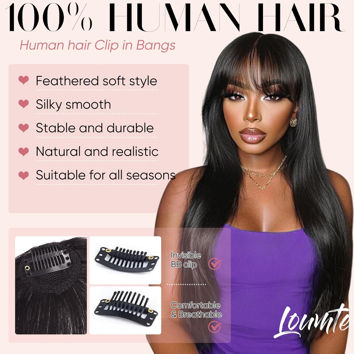 Clip In Bangs - 100% Real Human Hair Extensions | Wispy Dark Brown Fringe for Women