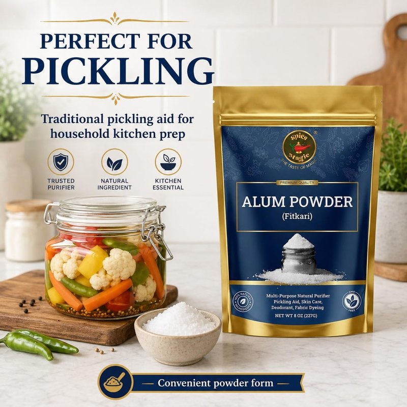 Spice Magic White Alum Powder 8oz (227g) | 100% Pure Natural Potassium Alum Powder (Fitkari/Phitkari) Alumbre en Polvo for Odor Control, Aftershave, Minor Cuts, Pickling & Skin Care