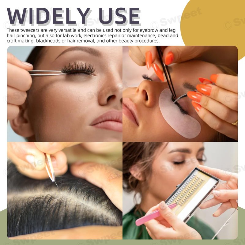 Swpeet 12Pcs 3.79 Inches Pink Eyebrow Tweezers Stainless Steel Slant Tip Tweezers Kit, Professional Eyebrow Facial and Hair Remover, Slant Pointed Precision Tweezers Fits for Men and Women