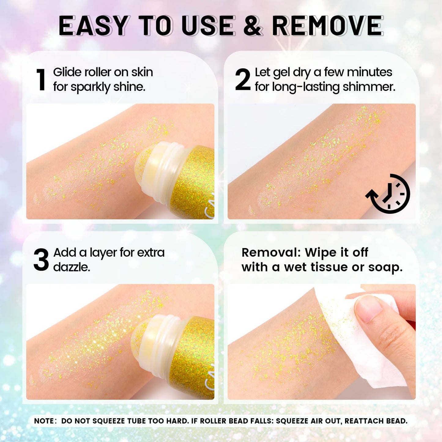 CAHOTO Dazzle Rolling Glitter, Shimmer Gel for Face Body & Hair