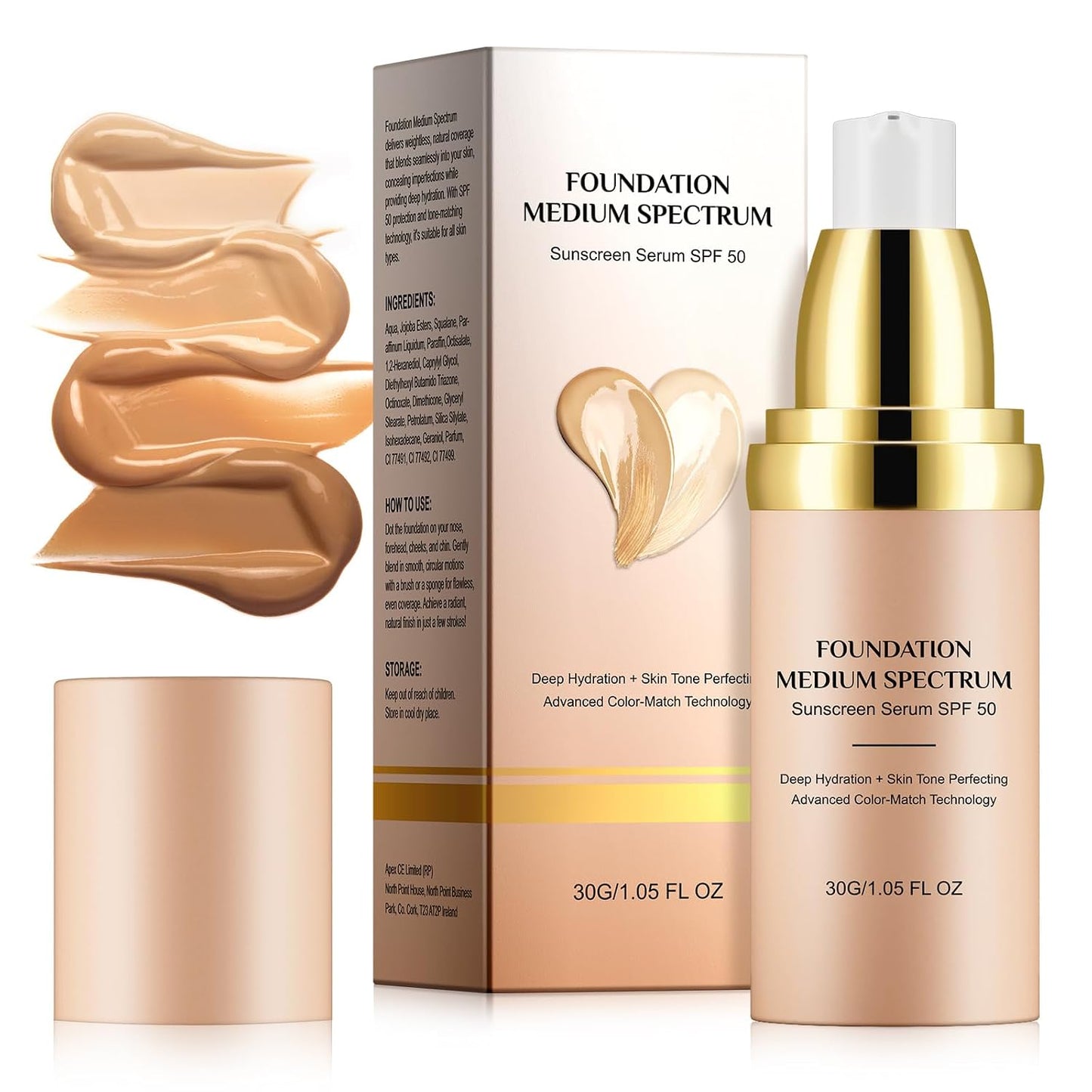 Foundation 4 in 1 Medium Spectrum - Hydrating Color Changing Formula with SPF 50 | 1.05 Fl Oz