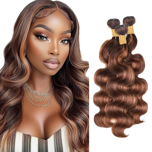 30 32 34 inch Highlight Bundles Human Hair Brown Body Wave Bundles P430 Human Hair Bundle 2 Tone #4 and #30 Color 150g