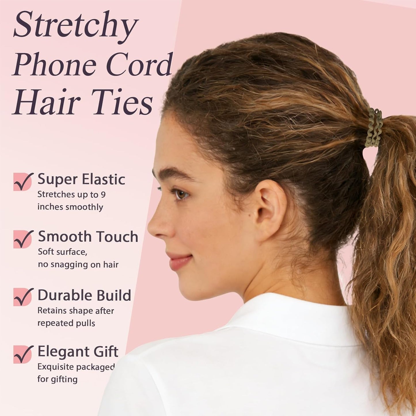 Spiral Hair Ties - 10-Pack No-Damage Elastic Coil Ponytail Holders | Waterproof Non-Slip Bands for All Hair Types