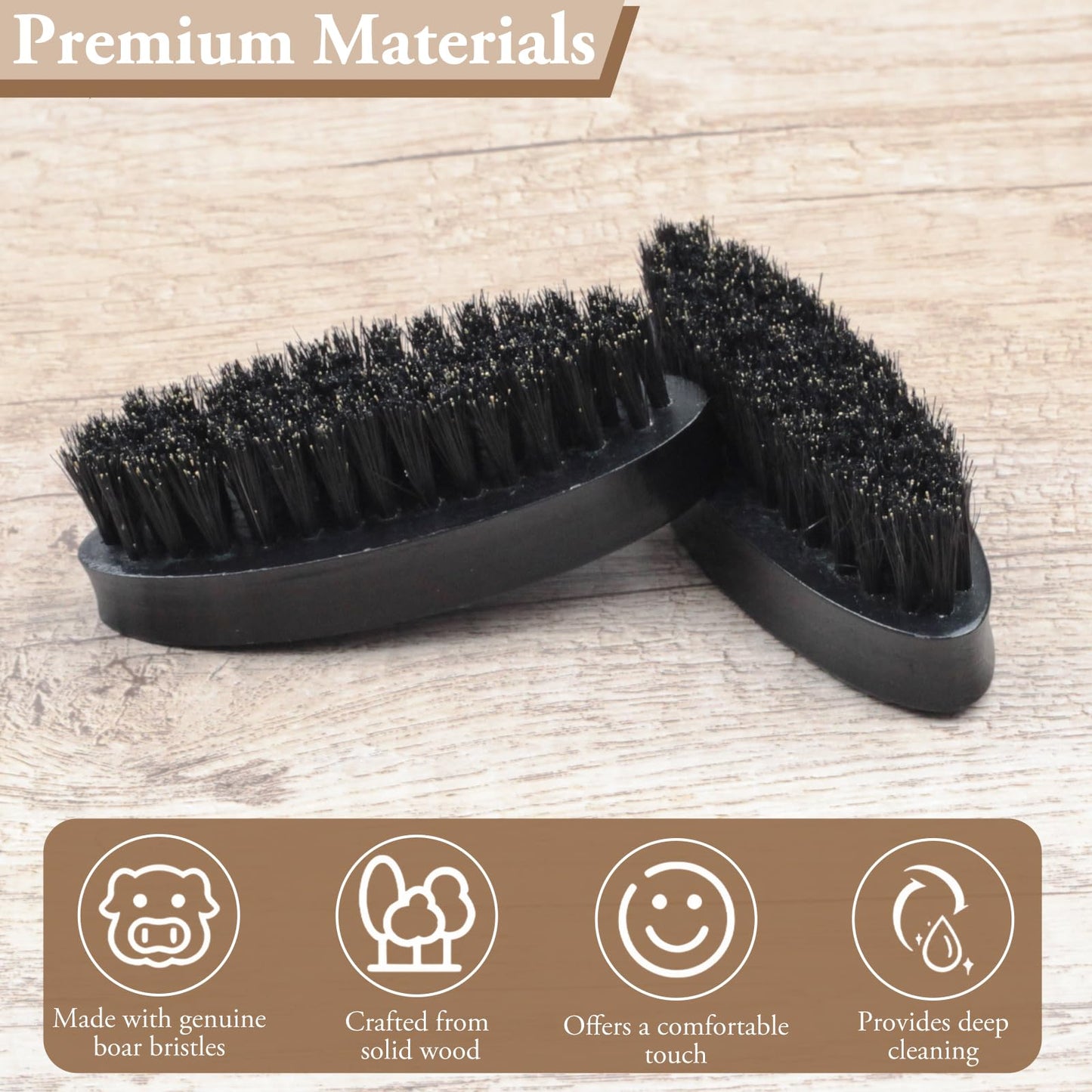 Men's Solid Wood Beard Brush, Boar Bristle Mustache Brush for Men, Military Style