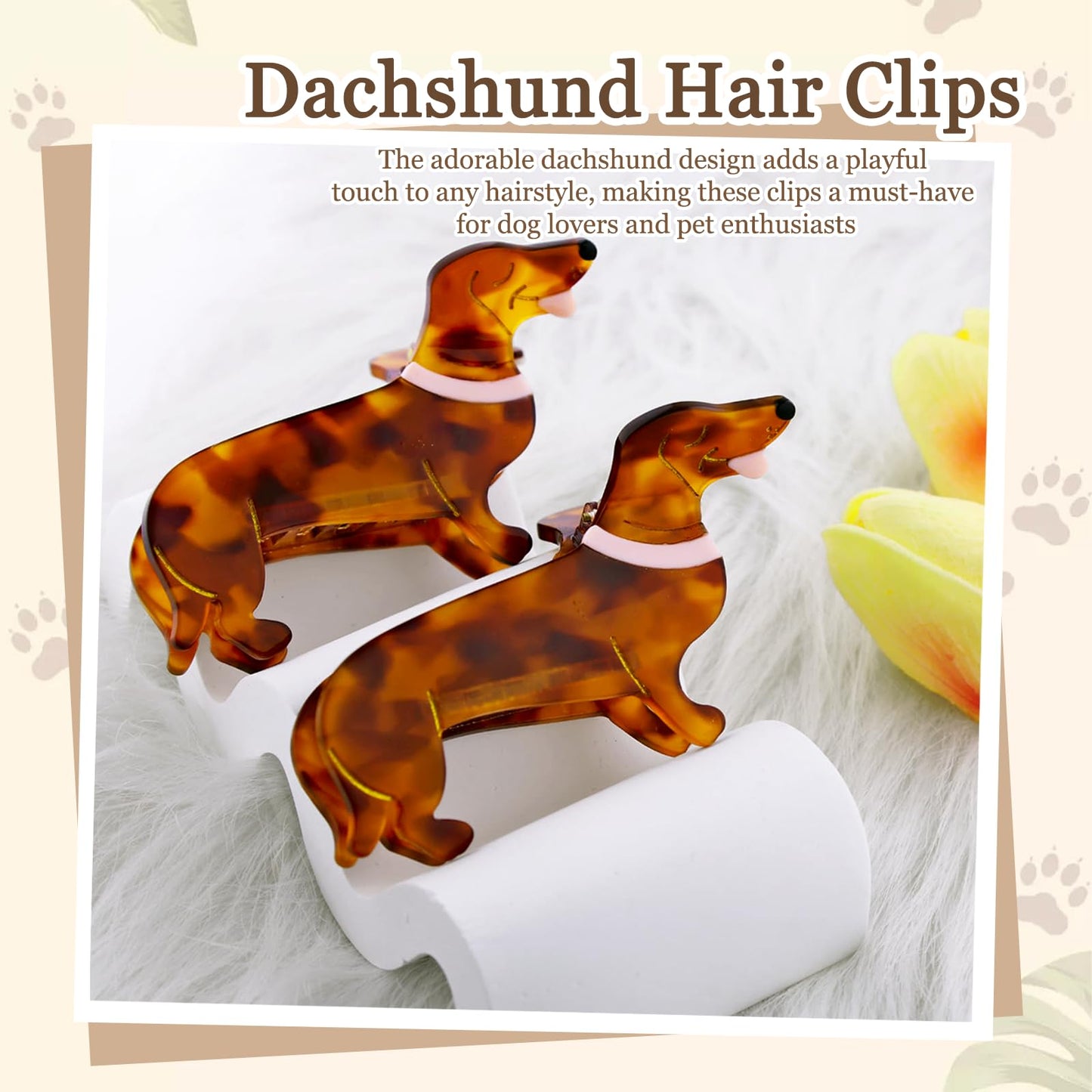 2 Pcs Dachshund Dog Hair Clips for Women - Acetate Non-Slip Claw Clips, Cute Pet Lover Gifts for Christmas & Birthday, Stylish Hair Accessories for Straight/Curly Hair