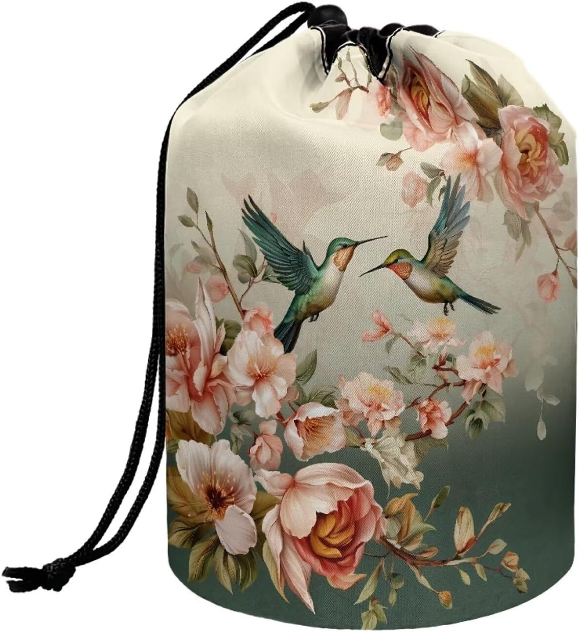 Peach Blossom Blue Cosmetic Bag for Women - Portable Drawstring Makeup Organizer | Collapsible Toiletry Storage