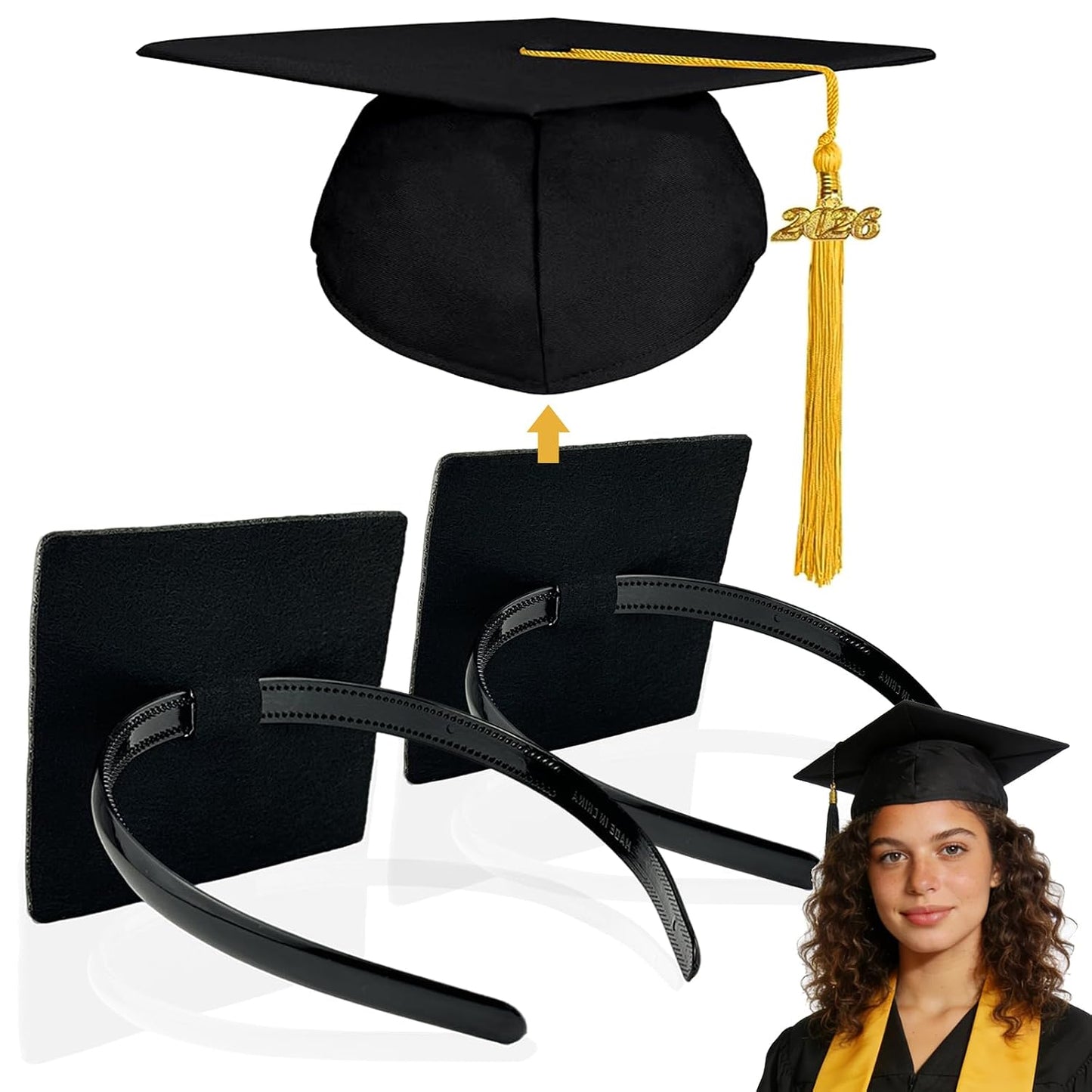 Black Graduation Cap Headband - Pro-Grip Stabilizer for Secure Fit | 2-Pack Unisex